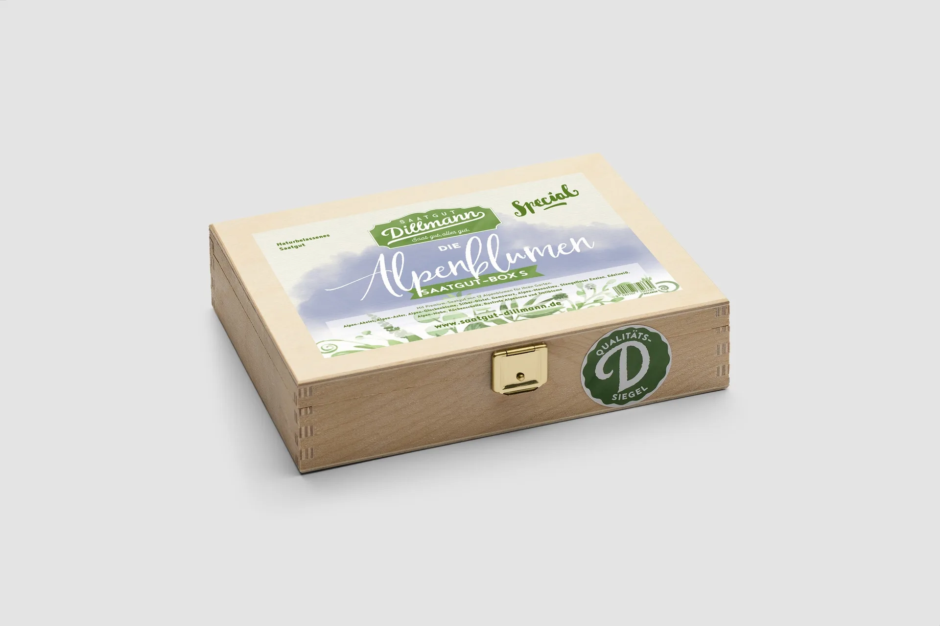 Alpenblumen Saatgut-Box S (Holzbox)