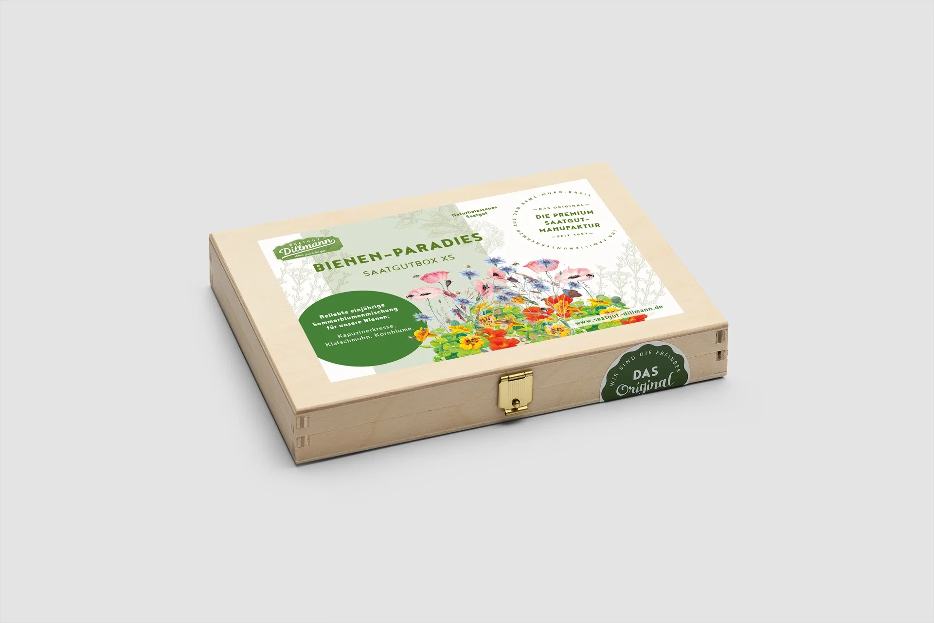 Bienenparadies Saatgut-Box XS (Holzbox mit Klappdeckel)