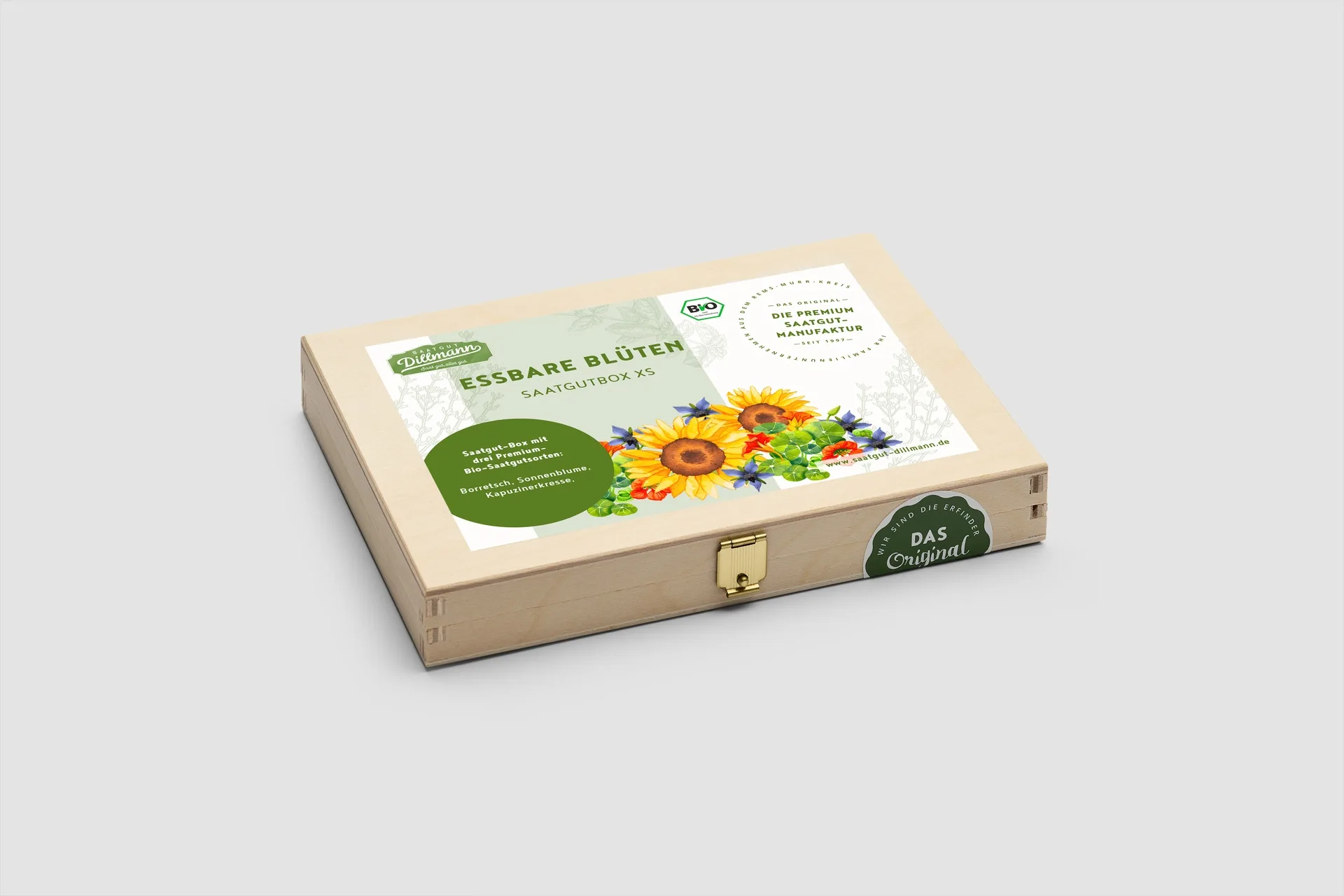 Essbare Blüten Saatgut-Box XS Bio (Holzbox mit Klappdeckel)