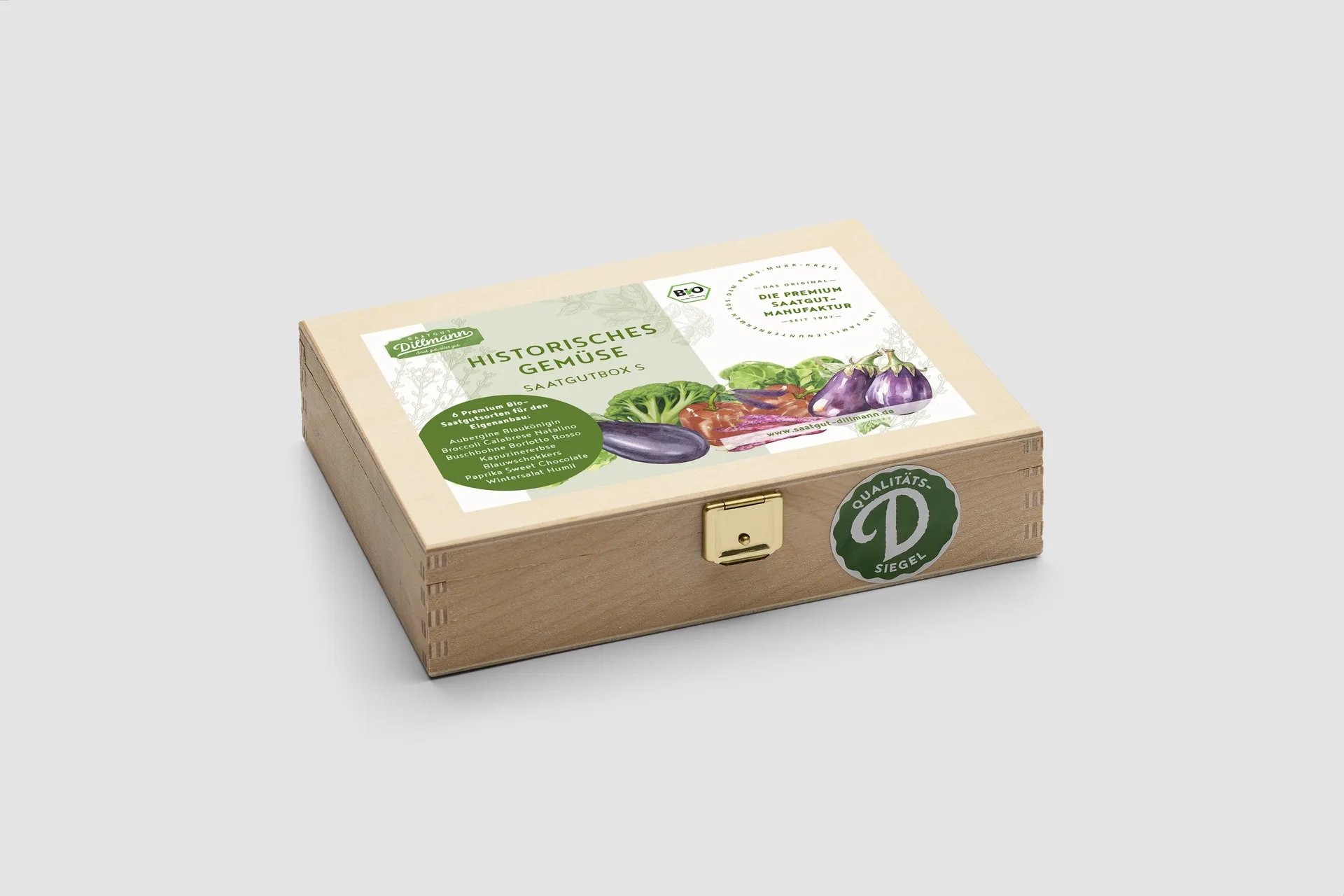 Historische Gemüse Saatgut- Box S Bio (Holzbox)