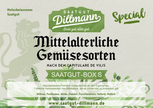 Mittelalterliche Gemüsesorten nach dem Capitulare de vilis Saatgut-Box S (Karton)
